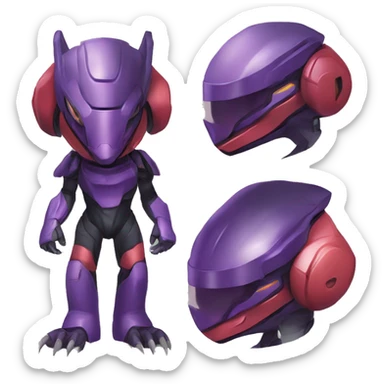 a blackGenesect-Raptor-Fakémon—hybrid with a futuristic visor-helmet full body sticker