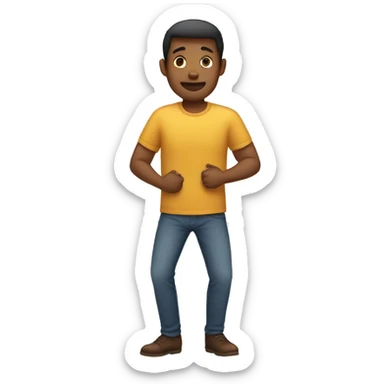 Man with knees pointing inwards and hands covering stomach sticker