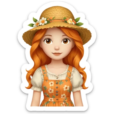 orange wavy long hair girl with wearing cottage core clothes sticker