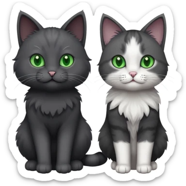 one dark grey and white cat and one completely solid dark grey cat with green eyes and only white paws sticker