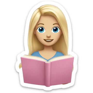 blonde hair blue eyed girl reading light pink book sticker