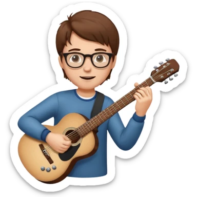 white Guy with glasses with brown hair playing a guitar sticker