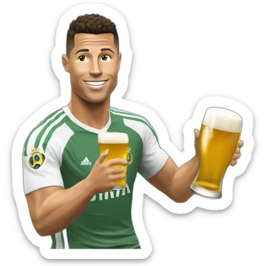 Ronaldo qui fait une retourné avec une bière et un ballon sticker
