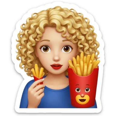 Blonde girl with curly hair eating french fries sticker