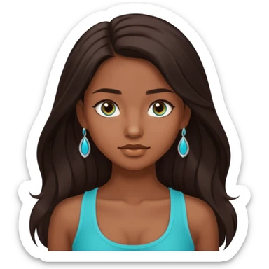 Forever Nenaa with long dark brown hair, cyan crop top, brown skin and eyes sticker
