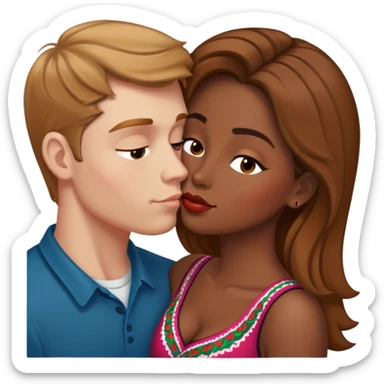 White guy with light brown hair kissing a Mexican woman sticker