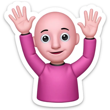 A pink puppet with no ears nose legs, and three fingers sticker