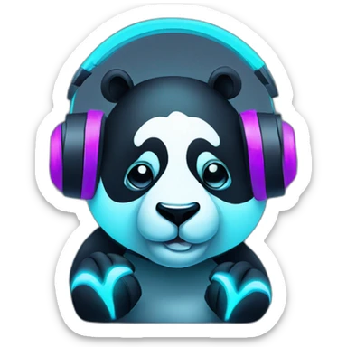 neon panda listening music on headphones sticker