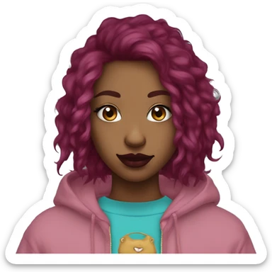 Deep pink maroon burgundy cyan dark hoodie fox coyote dyed hair and gold piercings nose piercing ear piercings sticker
