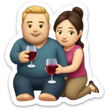 overweight couple drinking wine sticker
