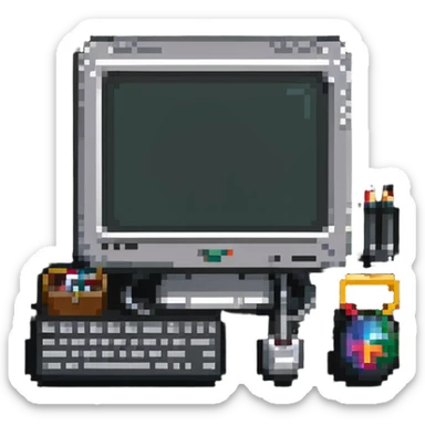 Badge with computer monitor and tools for IT support sticker