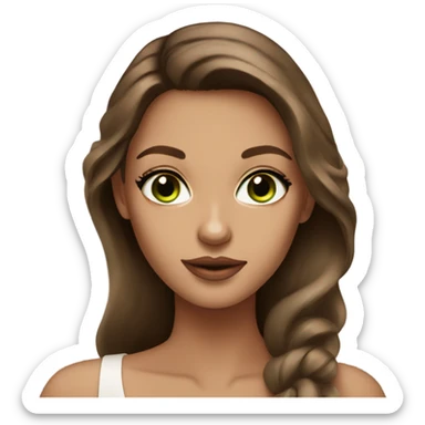 Beautiful green eyed model with brown hair, beige skin, with a wine, with a makeup  sticker