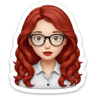 ABeautiful girl, red hair,wavy hair，long hair,Black eyes,Chinese con lentes color ojos cafe oscuro sticker