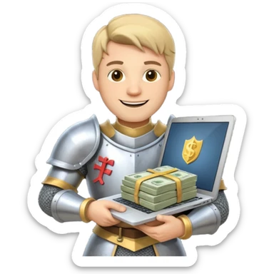 Knight with laptop and money sticker
