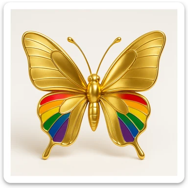 a butterfly in gold style, shiny gold wings with rainbow pride accents sticker