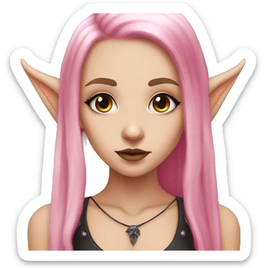 goth tan skinned elf girl with long pink hair sticker