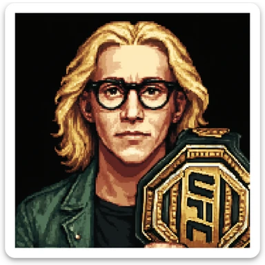 Add a UFC championship belt visible in the close-up in pixel art style, maintaining the pixel art style. sticker