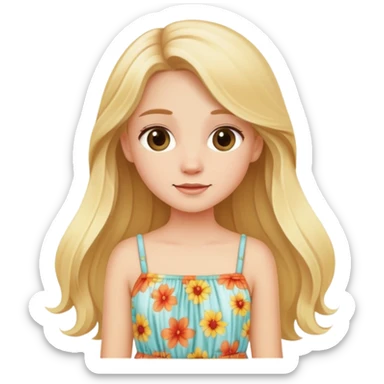 cute blonde girl long hair wearing summer dress  sticker