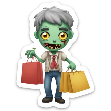 Zombie with shopping bags and a bow sticker