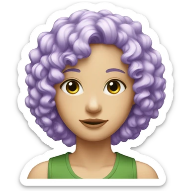 create a white person, with violet hair and curly hair with green eyes sticker