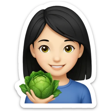 smiling girl with black hair as brussel sprout sticker