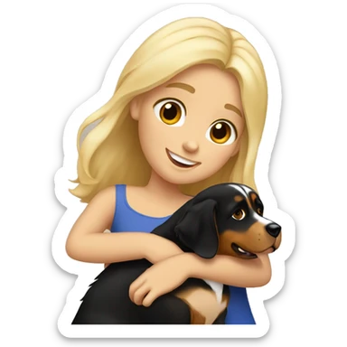 Blonde girl hugging Bernese mountain dog sticker