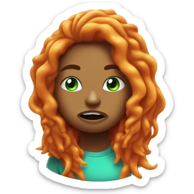 a shark named chloe with broune hair very angry with neon green eyes and a cheeto half cheeto crumbs. sticker