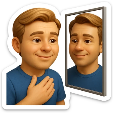 emoji stile iphone di uomo che si guarda allo specchio e si apprezza, iperrealistico 4k sticker