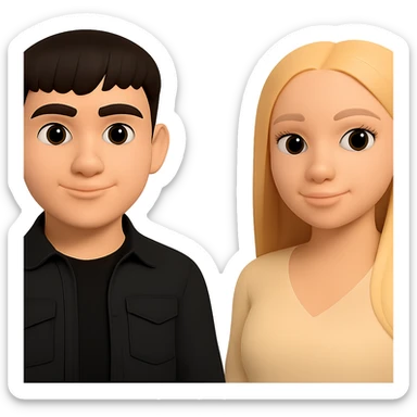 Make the skin color of the boy the same as the girl on the right, keep the image style consistent, and keep the background transparent. The style of the image is preserved as in the reference. sticker