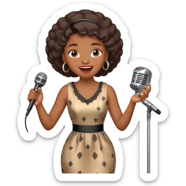 Black jazz singer girl, vintage dress, microphone, joyful expression sticker