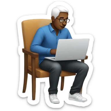 A man sit on  chair and use computer  sticker