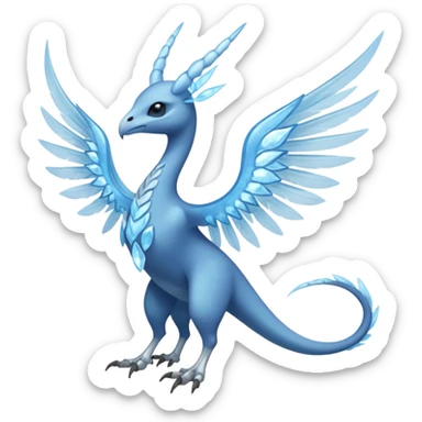 Skeletal feathery fiery winged horned Amaura-Aurorus-Pokémon-Fakémon-hybrid-fusion-creature, full body sticker