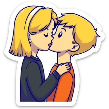 blonde girl kissing blonde boy sticker