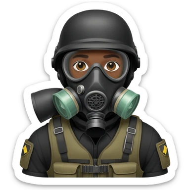 black soldier in black bulletproof vest and gas mask sticker