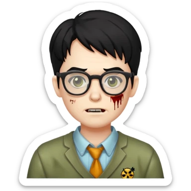 Zombie nerd cabelo preto sticker