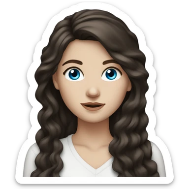 White girl bright blue eyes with long voluminous dark brown hair sticker