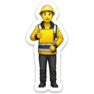 guy holding a yellow and black warning signal sticker