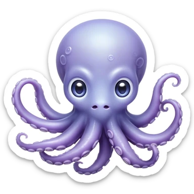 Cinematic Noble Baby Octopus Portrait Emoji, Poised and graceful, with a soft, rounded, slightly translucent body in a dreamy light blue-purple hue, large, glistening eyes full of quiet intelligence and mystery, delicate, flowing tentacles curling gently, Simplified yet sophisticated features, highly detailed, glowing with a soft, ethereal oceanic radiance, high shine, elegant and serene, stylized with an air of deep-sea wonder, focused and tranquil, soft glowing outline, capturing the essence of an otherworldly, intelligent little cephalopod, floating effortlessly in the gentle ocean currents! sticker
