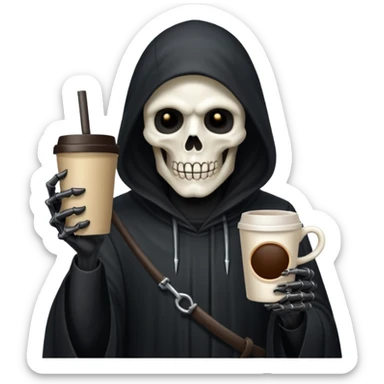 grim reaper holding iPhone and coffee sticker