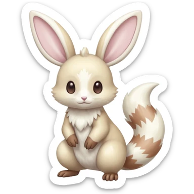 Shiny pastel silvery grey albino Lopunny-Furret-Cinccino-fusion (full body) sticker