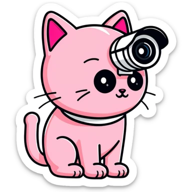 playful and cute pink cat designed as a CCTV camera sticker
