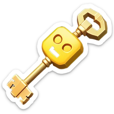 Clash of Clans aesthetic: Cinematic Playful Pixel 3D Key Emoji, rendered in a 3D vector-style similar to standard emojis with minimal shading and bold, simplified shapes. A compact, distinct form with signature details, softly glowing with a pixelated adventure charm. Simplified yet unmistakably iconic, highly detailed and consistent, glowing with a soft radiance and high shine. Stylized with a touch of classic pixel-art charm and a soft glowing outline, capturing the essence of a beloved gaming relic with a friendly, playful manner! sticker