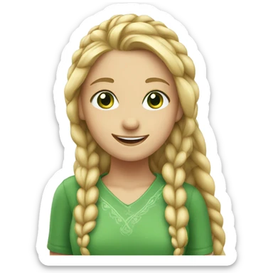 smiling girl with long braid green eyes blonde hair sticker