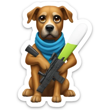 dog with a ski mask and a bazooka sticker