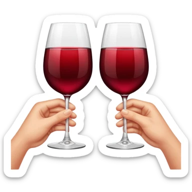 two glasses of red wine clinking in a toast, deep red color, smooth gradient, bright and glossy highlights, minimal details, celebratory pose
 sticker