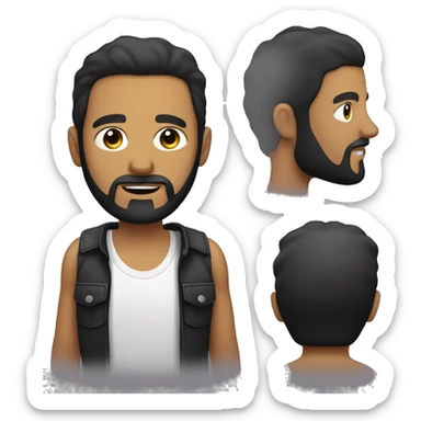 a man wit beard and black hair, your skin is white and he have an black t shirt sticker