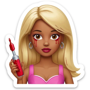 Brown skin blonde hair barbie with blood sticker