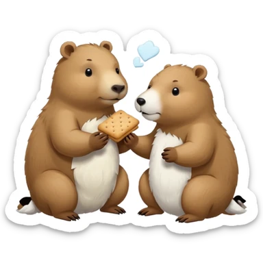 small capybara and a snow bear eating biscuits with each other sticker