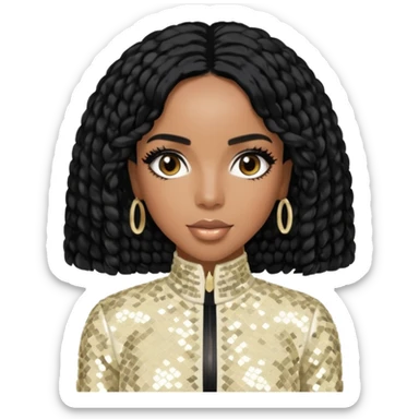 Kelly Rowland from Destiny's Child with black hair, ivory sequin outfit sticker