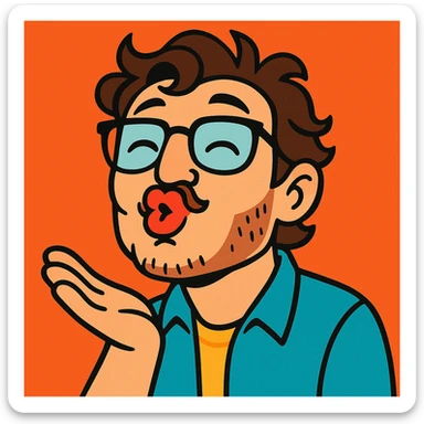 Pedro Pascal with glasses, puckering lips for a kiss, playful and charming, fun and expressive style, cute and animated, warm and friendly expression sticker